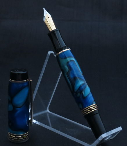 Black and Gold Blue Acrylic Fountain Pen